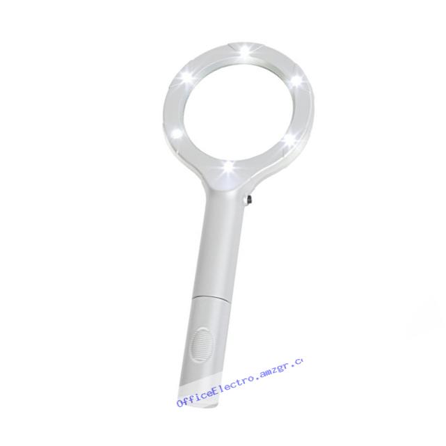 Magnifying Glass with LED Light, Lightweight Handheld Lighted 4x Magnifier (Silver) by Stalwart