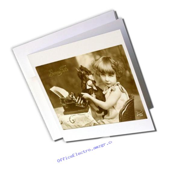 3dRose Print of Photo of Girl, Old Typewriter with Pet Greeting Cards, 6