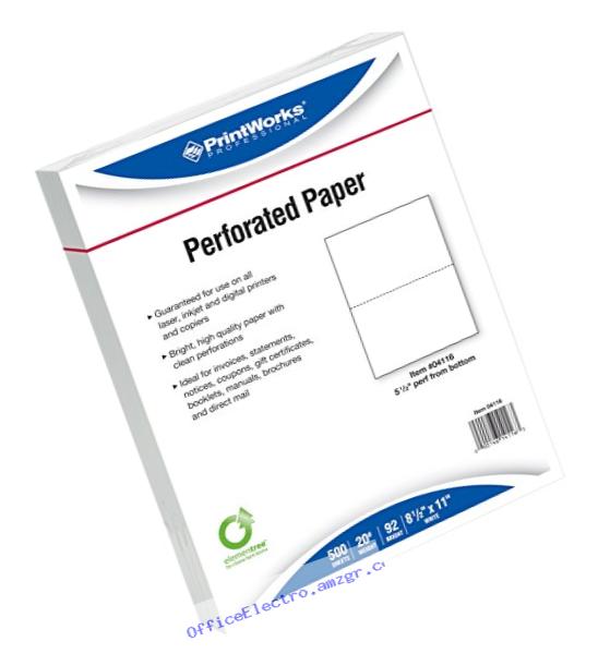 Printworks Professional Perforated Paper, 8.5 x 11 Inches, 20 Pound, 5.5-Inch Perforation from Bottom, 500 Sheets, White (04116)