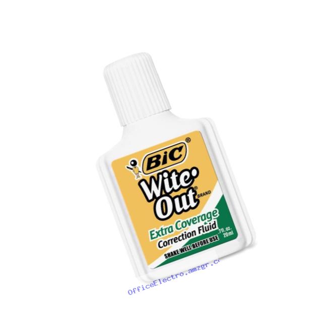 BIC Wite-Out Extra Coverage Correction Fluid, 0.7 ounces Bottle, White,(WOFEC12WE)