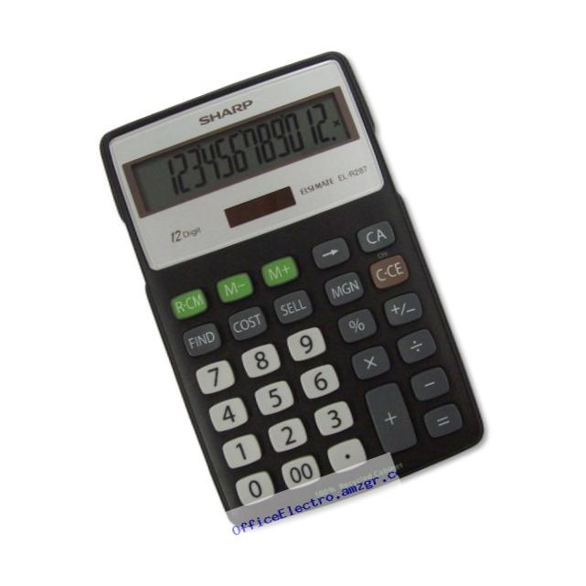 Sharp ELR287BBK 12-Digit Recycled Plastic Cabinet Calculator - Black