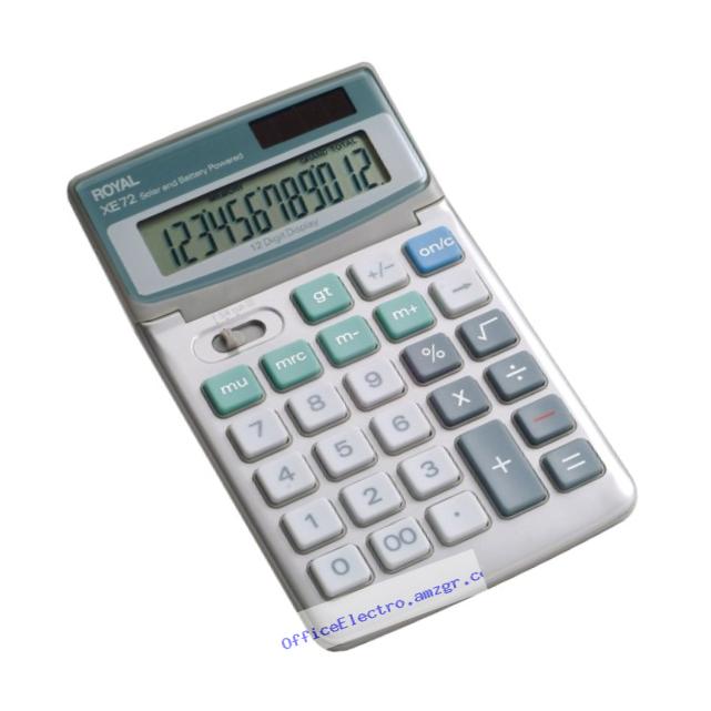 Royal XE72 Calculator with 12 Digit Tiltable Display, Solar and Battery Power