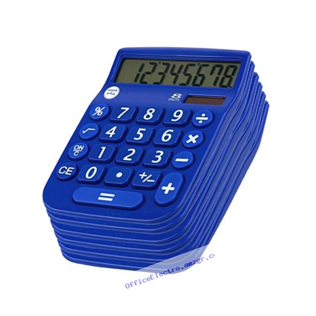 Office + Style 8 Digit Dual Powered Calculator with Large LCD Display, Blue (Pack of 6)
