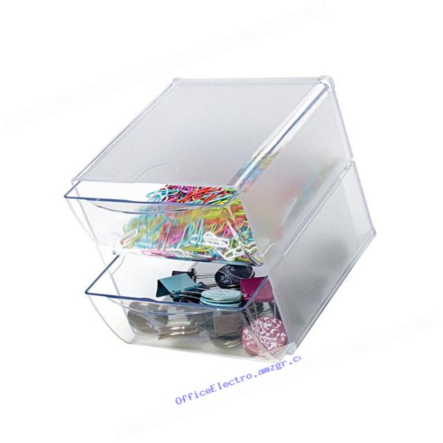 Deflecto Stackable Cube Organizer, 2 Drawers, Clear (350101)