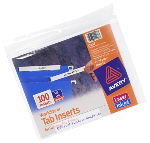 Avery WorkSaver Tab Inserts, 3.5 Inches, White, 100 Inserts (11137)
